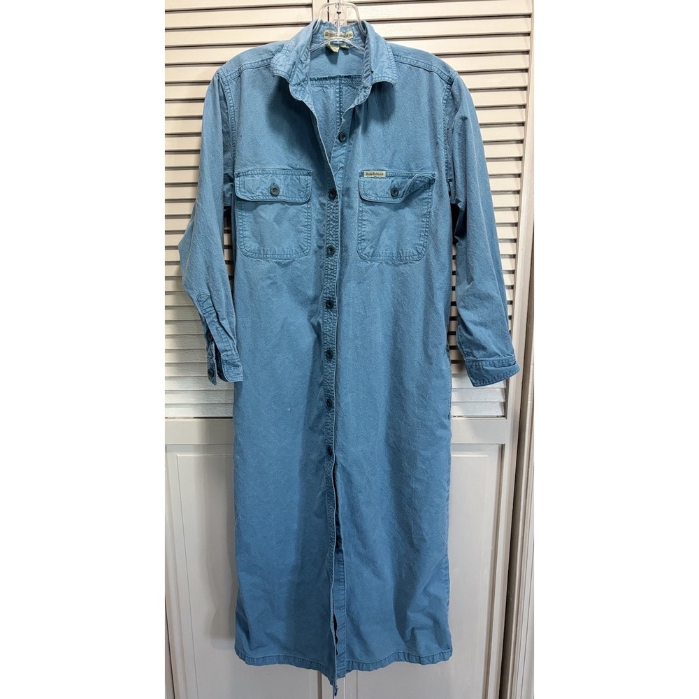 Vintage Royal Robbin's Denim Maxi Dress Button Front Size SP Pockets Logo Collar